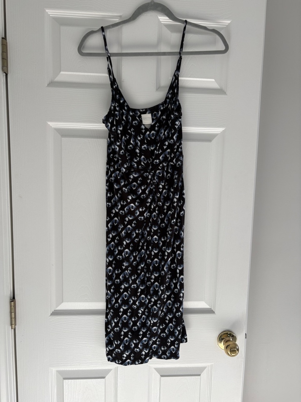 H&M Black & White Printed Spaghetti-Strap Midi Dress